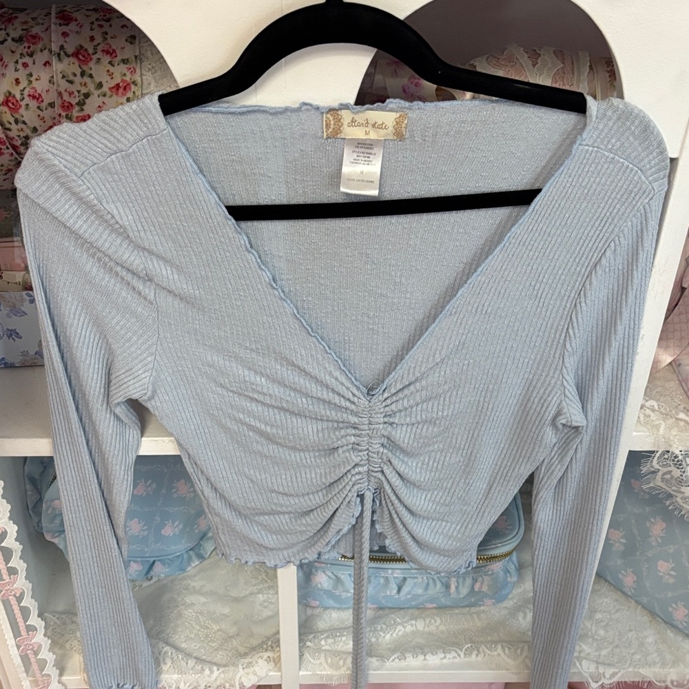 Altar'd State Light Blue Ruched Long Sleeve Top